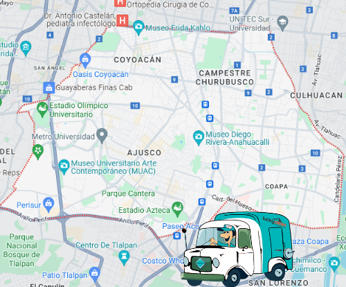 mapa cobertura de lavado de salas en Coyoacán